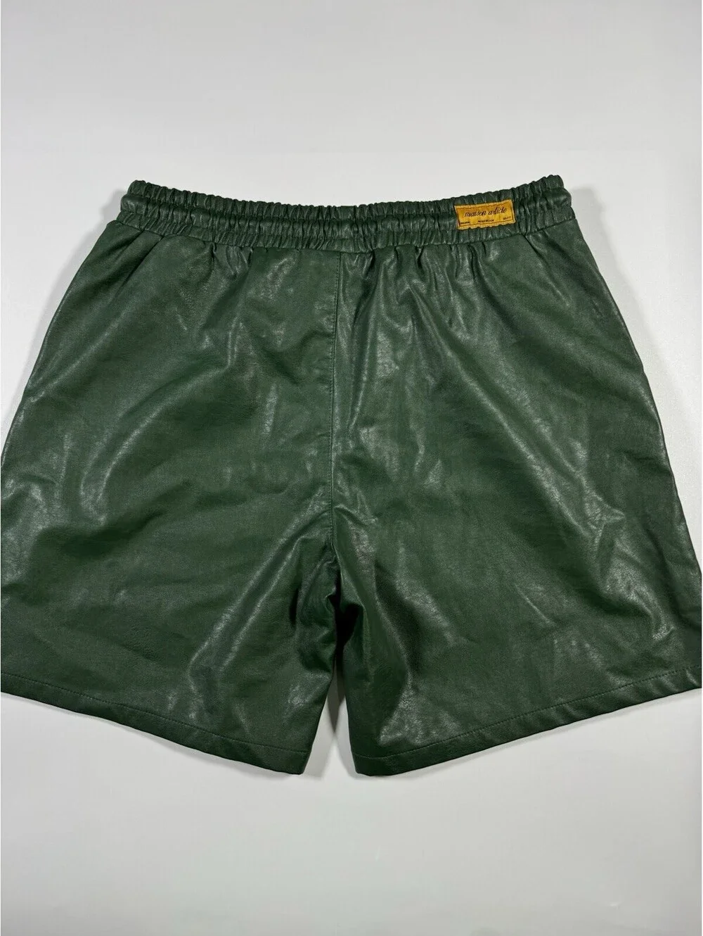Maison Article Mens XL Green Faux Leather Shorts Drawstring Elastic Waist